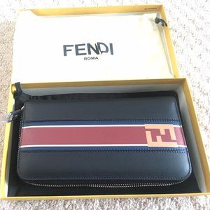 Fendi Navy Zip around Wallet New